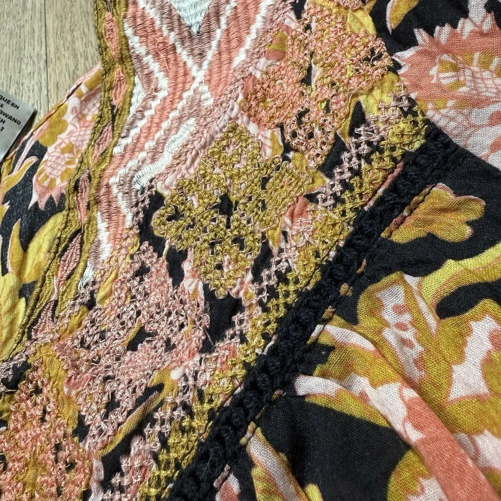 Rachel Zoe Women's M‎ Floral Peasant Blouse Embroidered Cotton Smocked Boho
